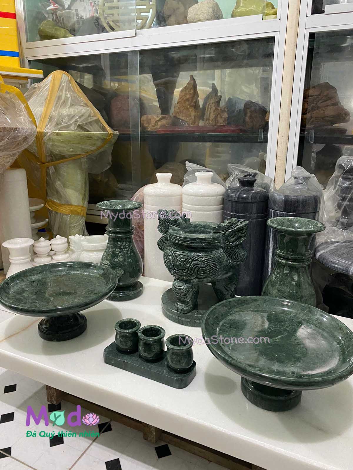 Bộ Đồ Thờ Cúng đá Xanh Ấn Độ