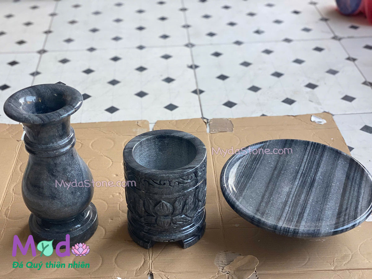 Bộ Đồ Thờ để Lăng Mộ đá Cẩm Thạch Đen