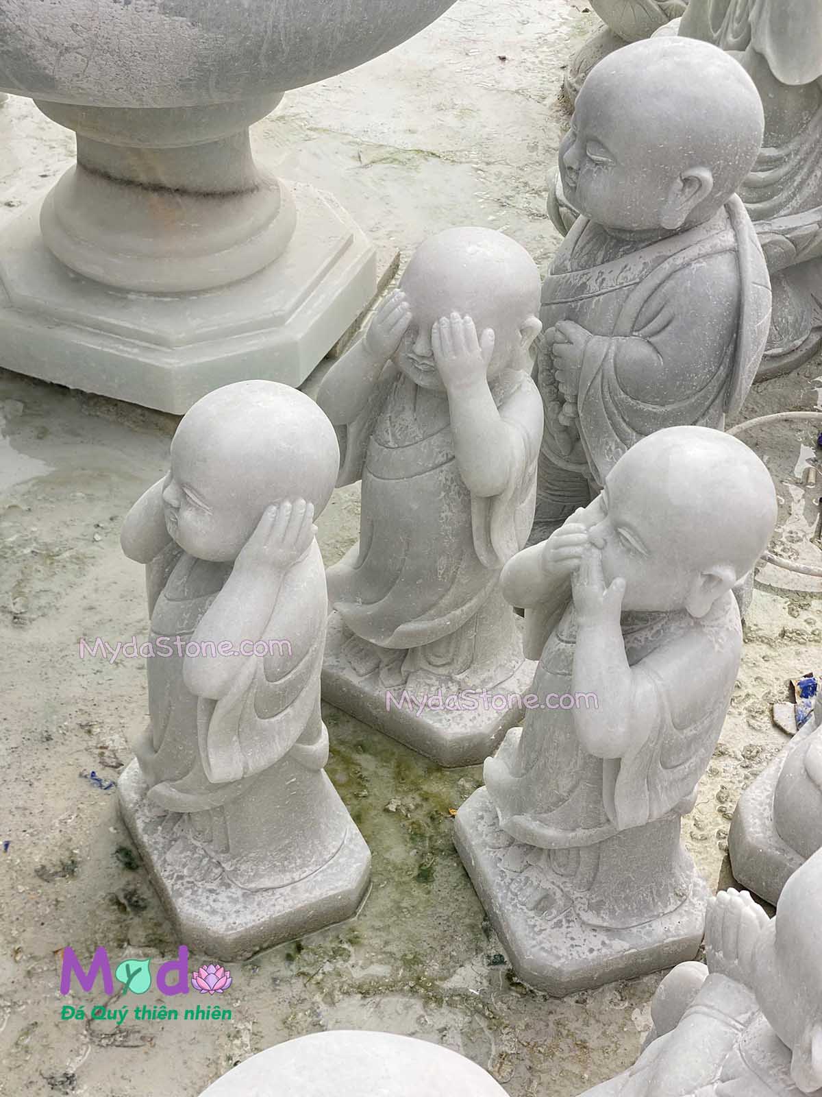 Bộ tượng Chú Tiểu Tứ Không đá Cẩm Thạch Trắng
