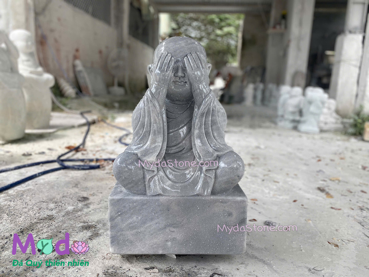 Bộ tượng Chú Tiểu Tứ Không đá Cẩm Thạch Xám