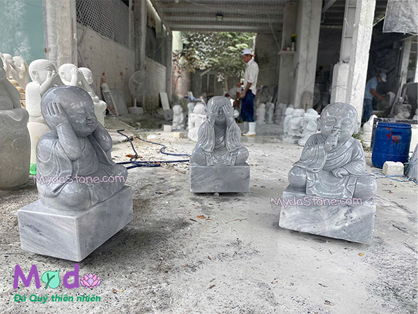 Bộ tượng Chú Tiểu Tứ Không đá Cẩm Thạch Xám