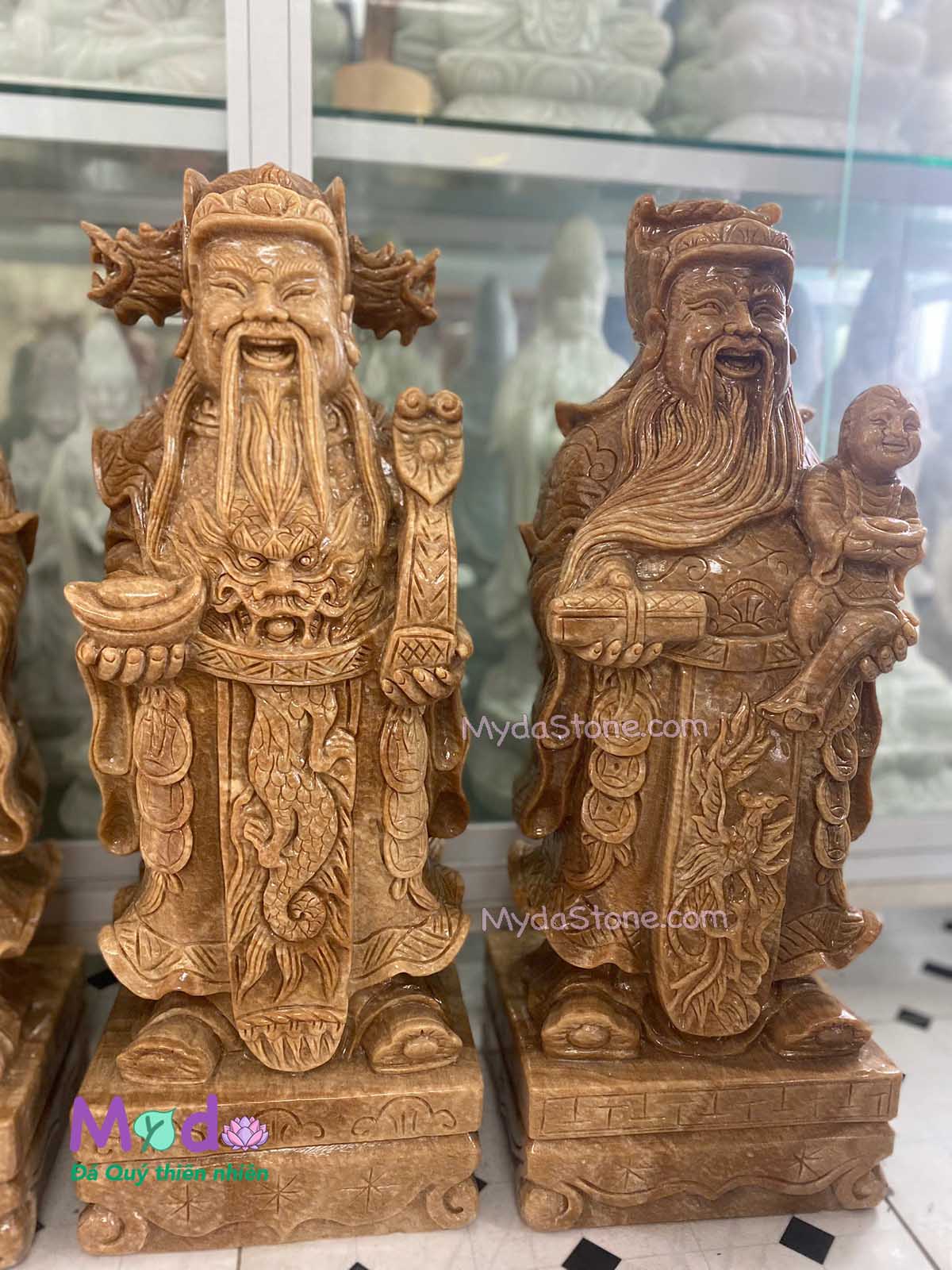 Tượng Phúc Lộc Thọ đá Vân Gỗ Tự Nhiên