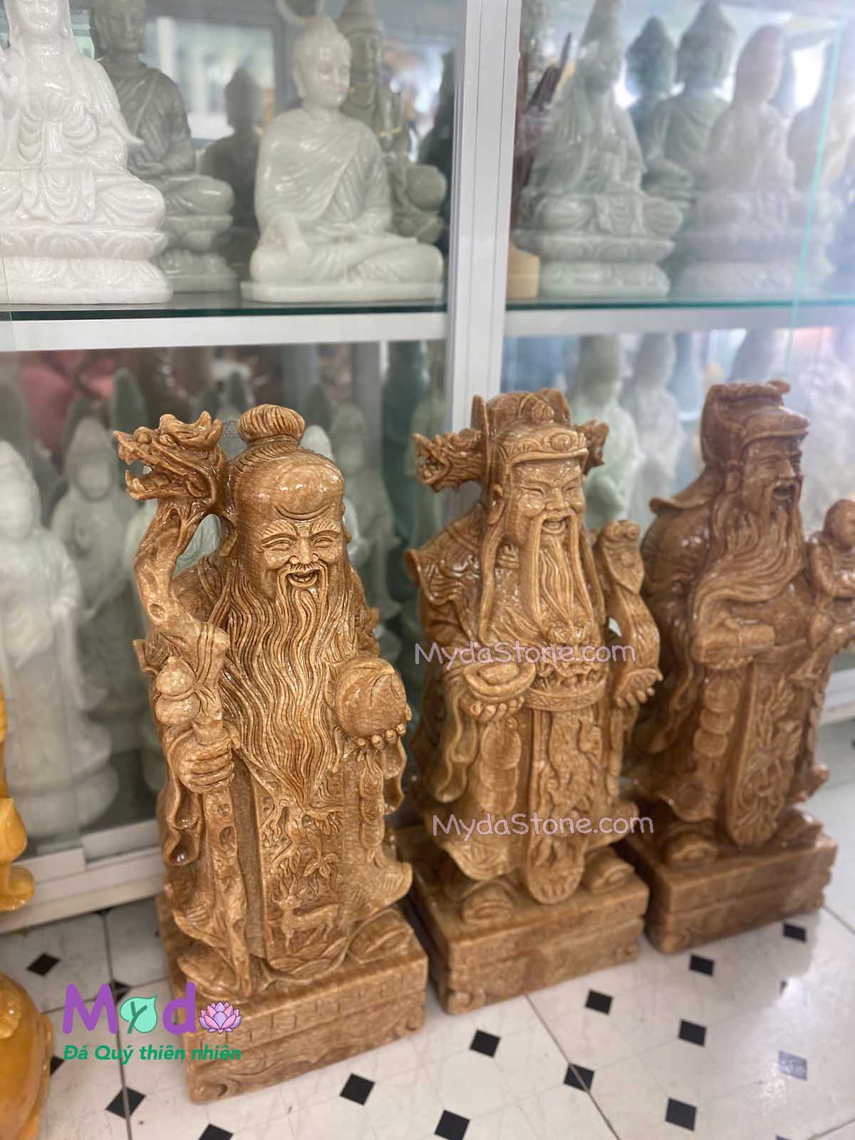 Tượng Phúc Lộc Thọ đá Vân Gỗ Tự Nhiên