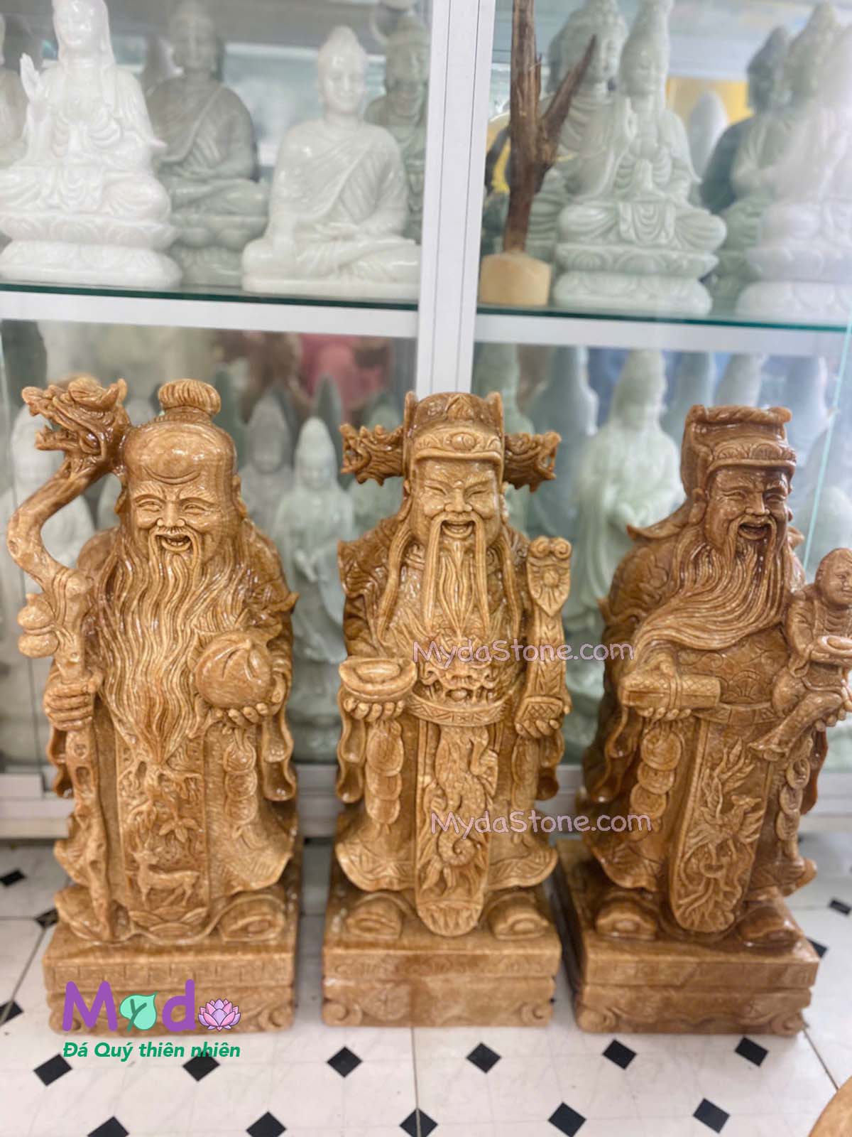 Tượng Phúc Lộc Thọ đá Vân Gỗ Tự Nhiên