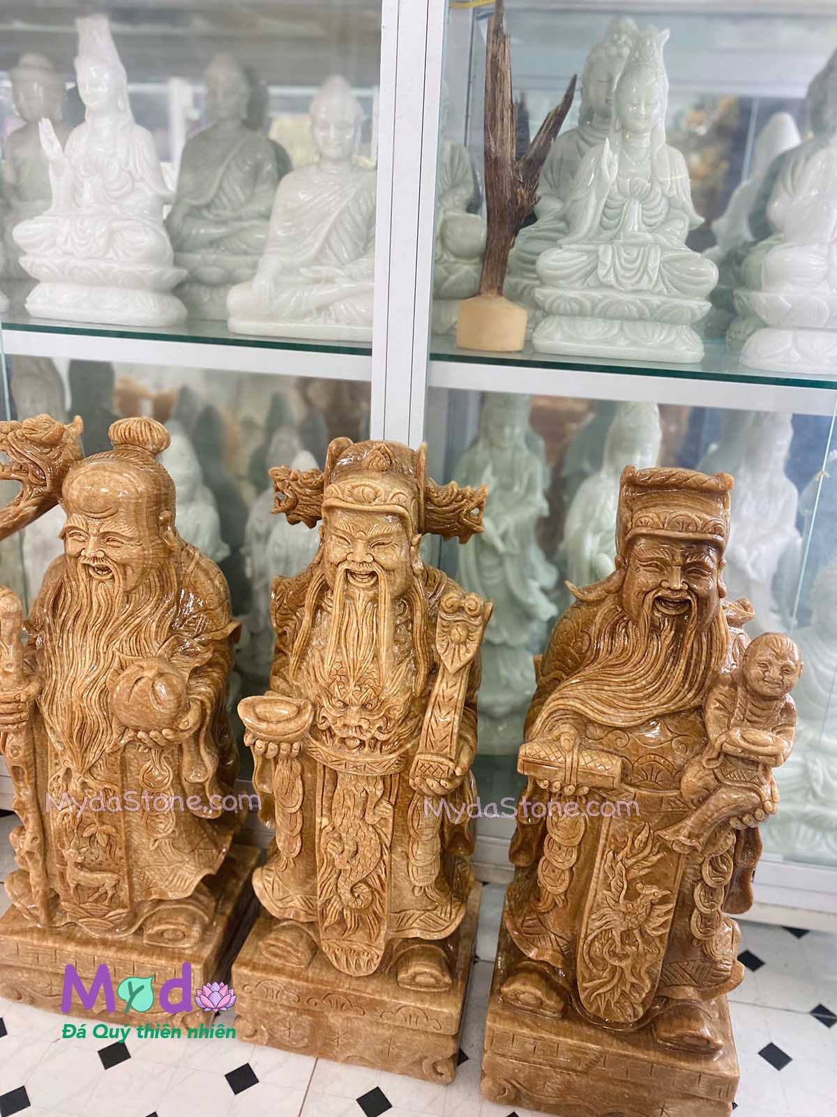 Tượng Phúc Lộc Thọ đá Vân Gỗ Tự Nhiên