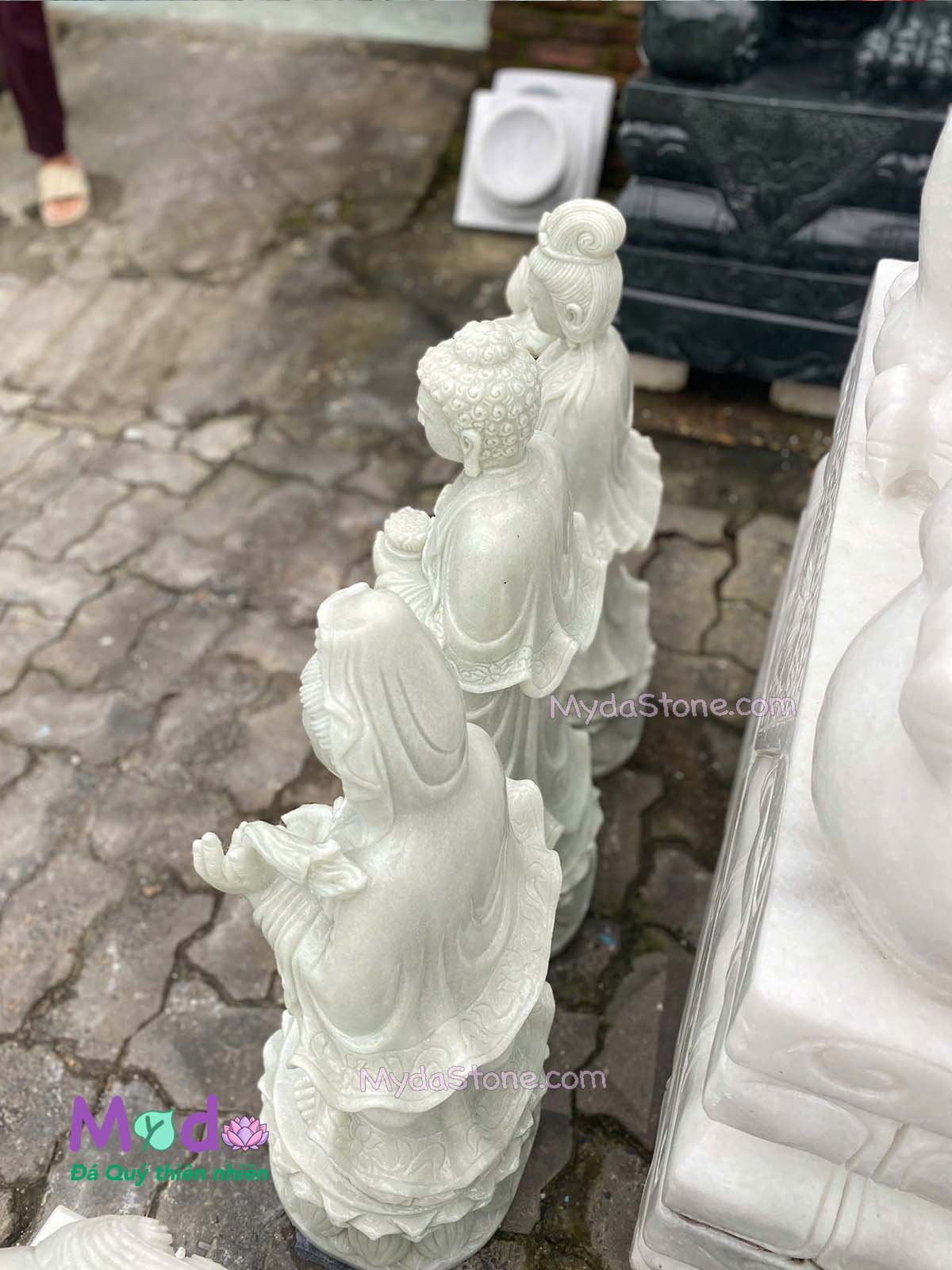 Bộ Tượng Tây Phương Tam Thánh đá Cẩm Thạch Trắng Xanh