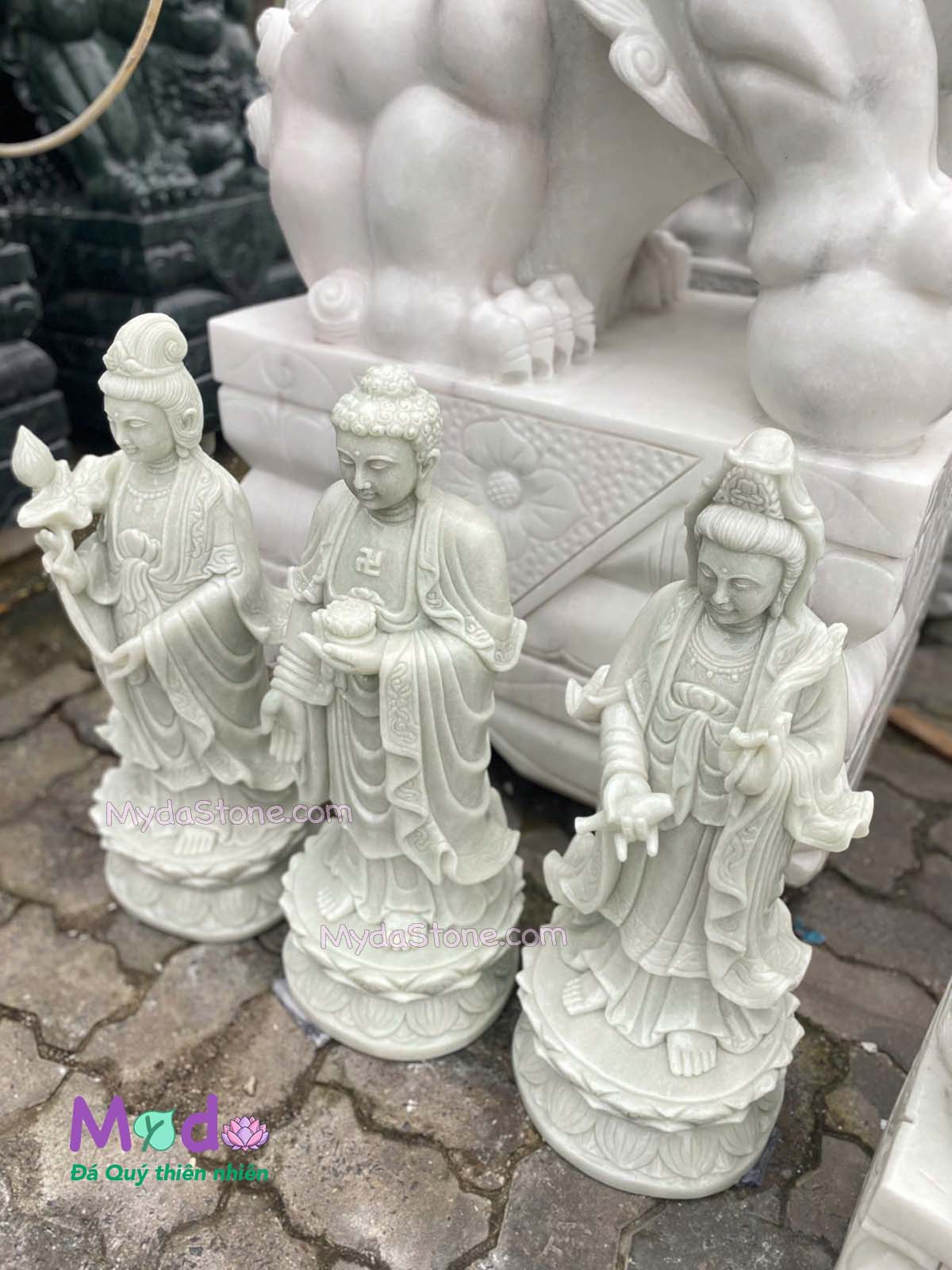 Bộ Tượng Tây Phương Tam Thánh đá Cẩm Thạch Trắng Xanh