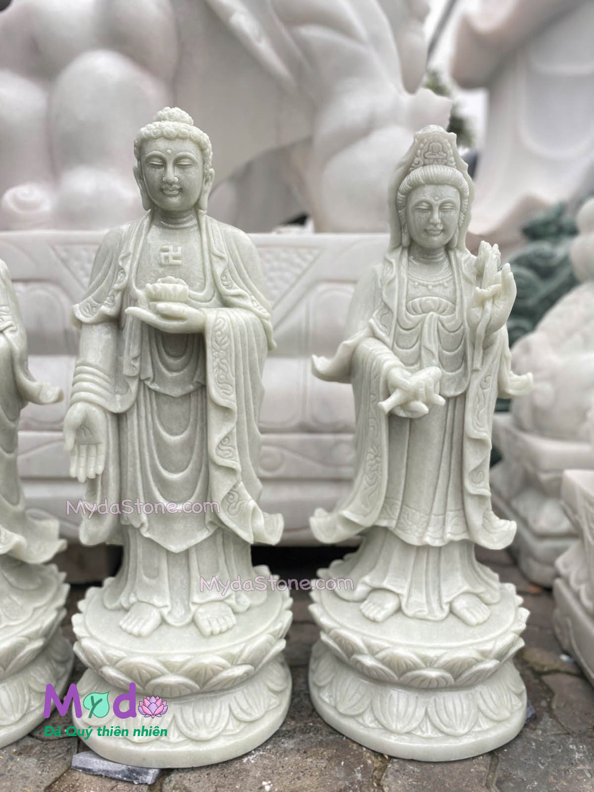 Bộ Tượng Tây Phương Tam Thánh đá Cẩm Thạch Trắng Xanh