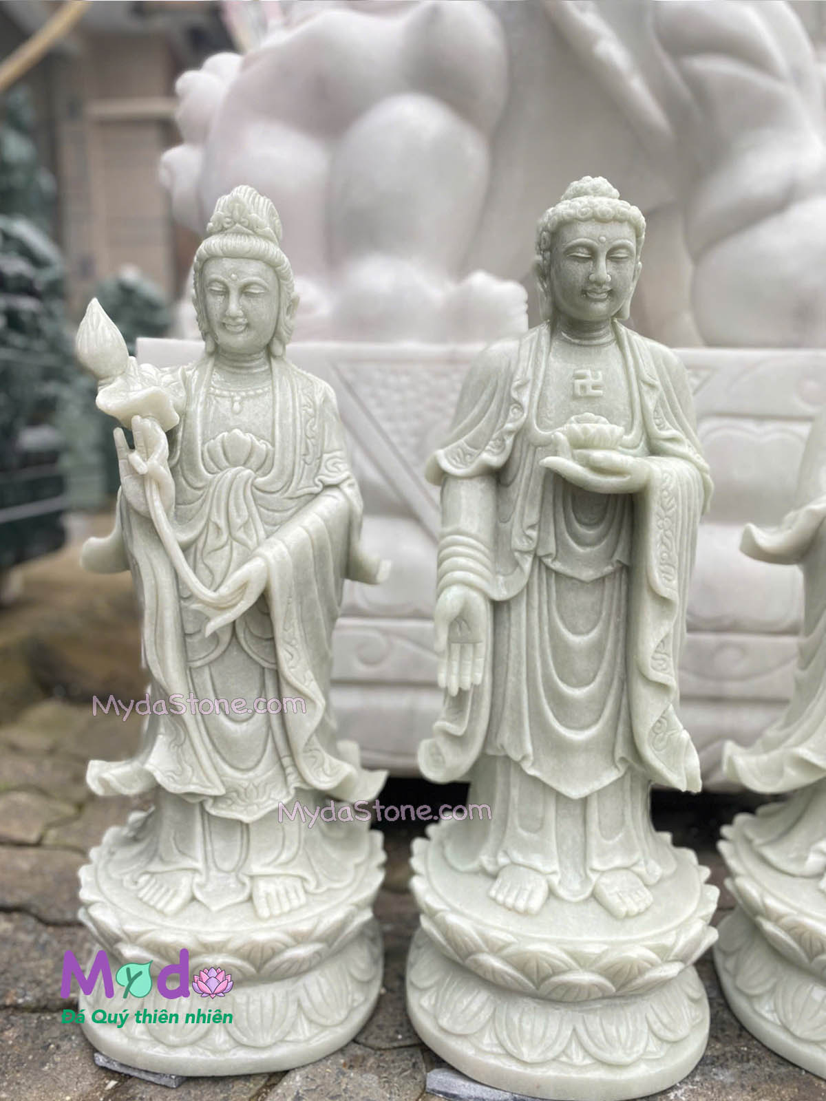 Bộ Tượng Tây Phương Tam Thánh đá Cẩm Thạch Trắng Xanh