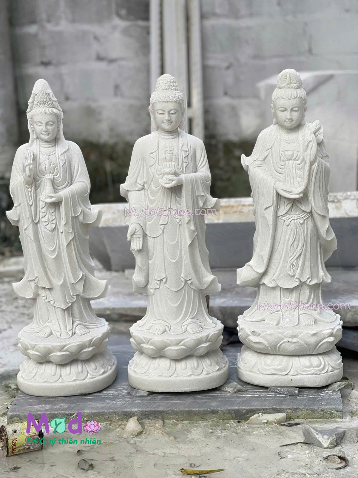Bộ Tượng Tây Phương Tam Thánh đá Cẩm Thạch Trắng