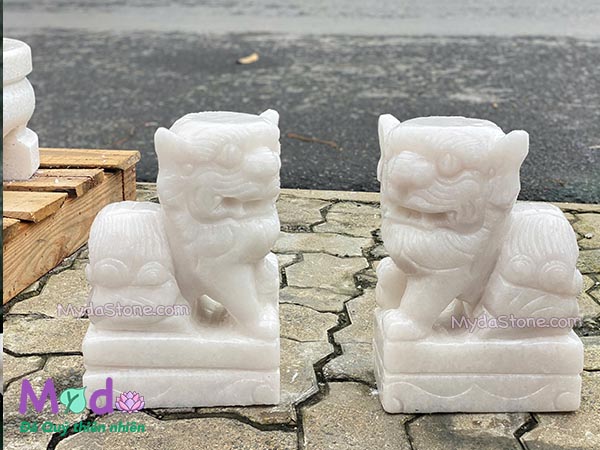 Tượng Con Nghê quay đầu đá Cẩm Thạch Trắng