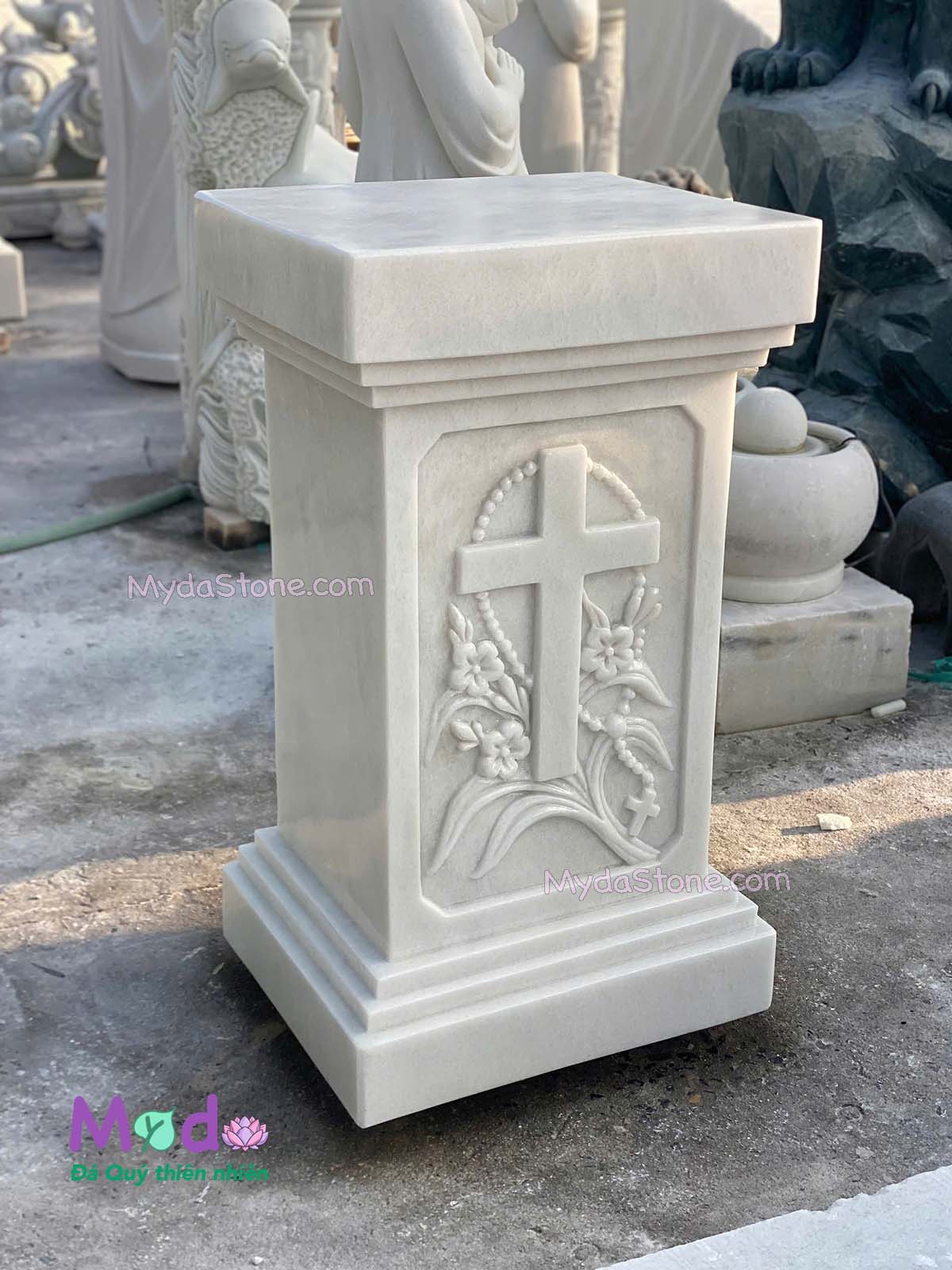 Chân đế tượng Đức Mẹ đá Cẩm Thạch Trắng