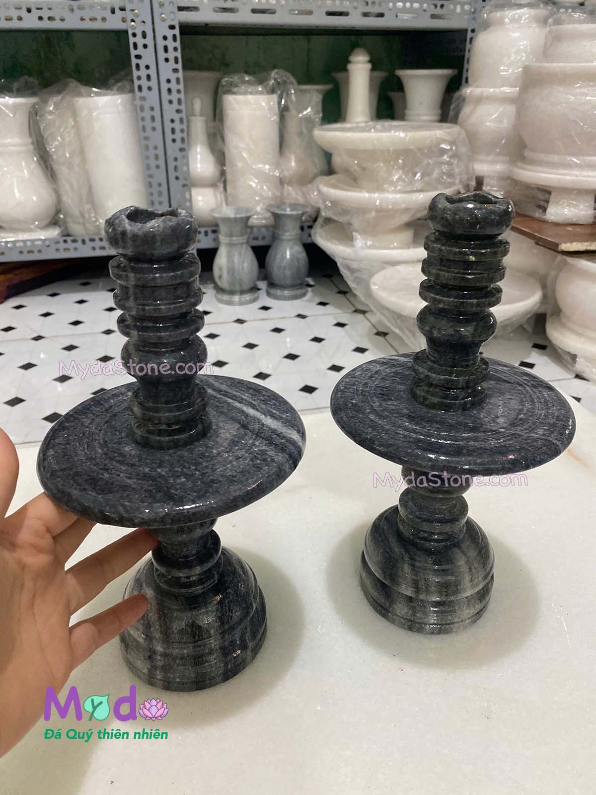 Chân Đèn đá Cẩm Thạch Đen