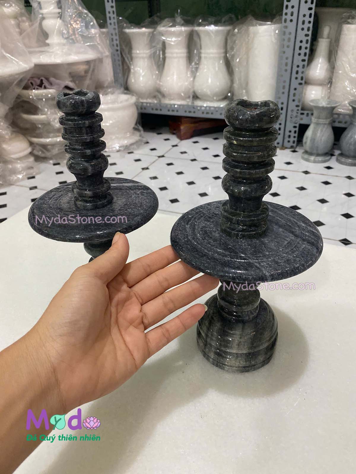 Chân Đèn đá Cẩm Thạch Đen