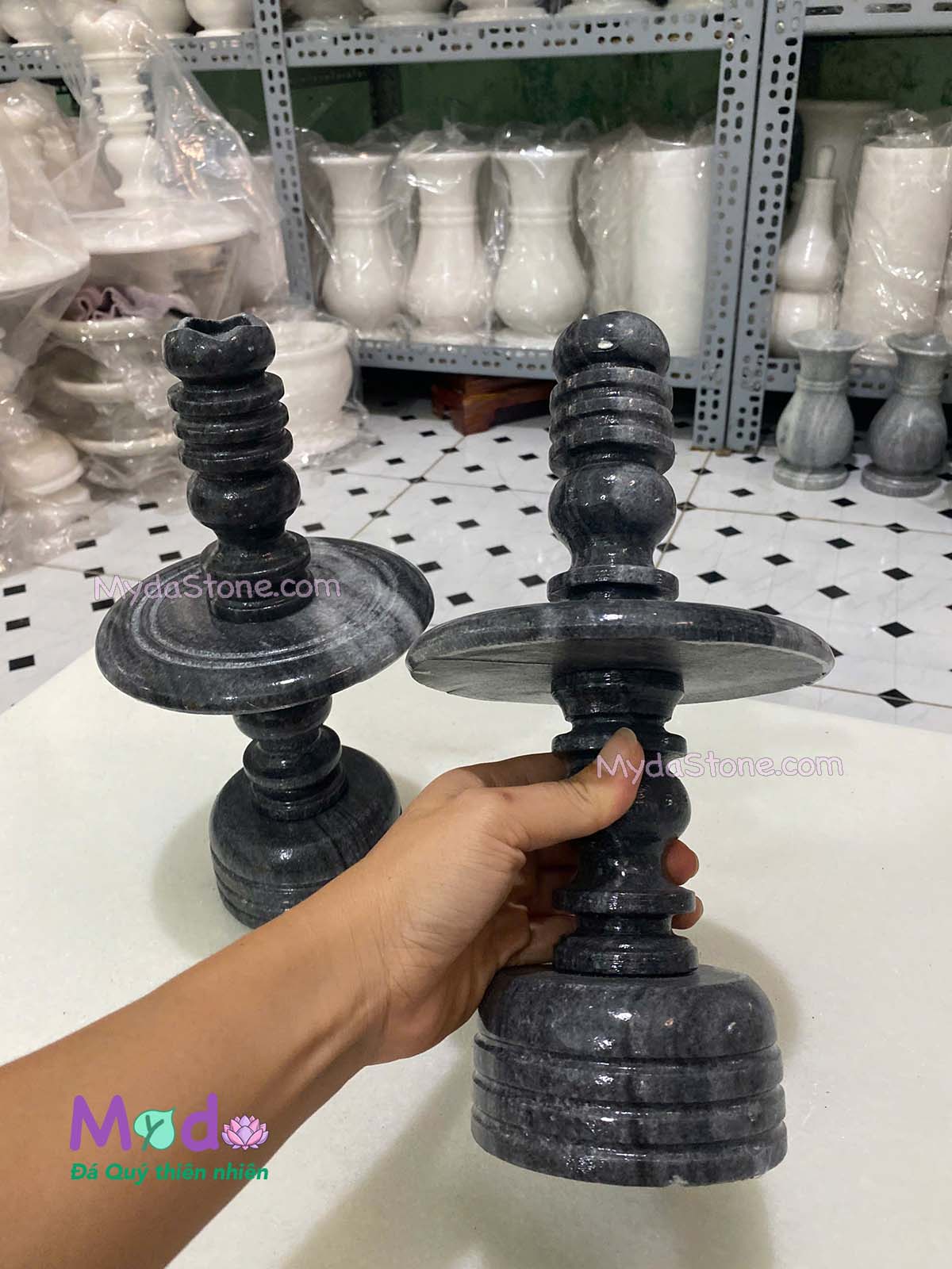 Chân Đèn đá Cẩm Thạch Đen