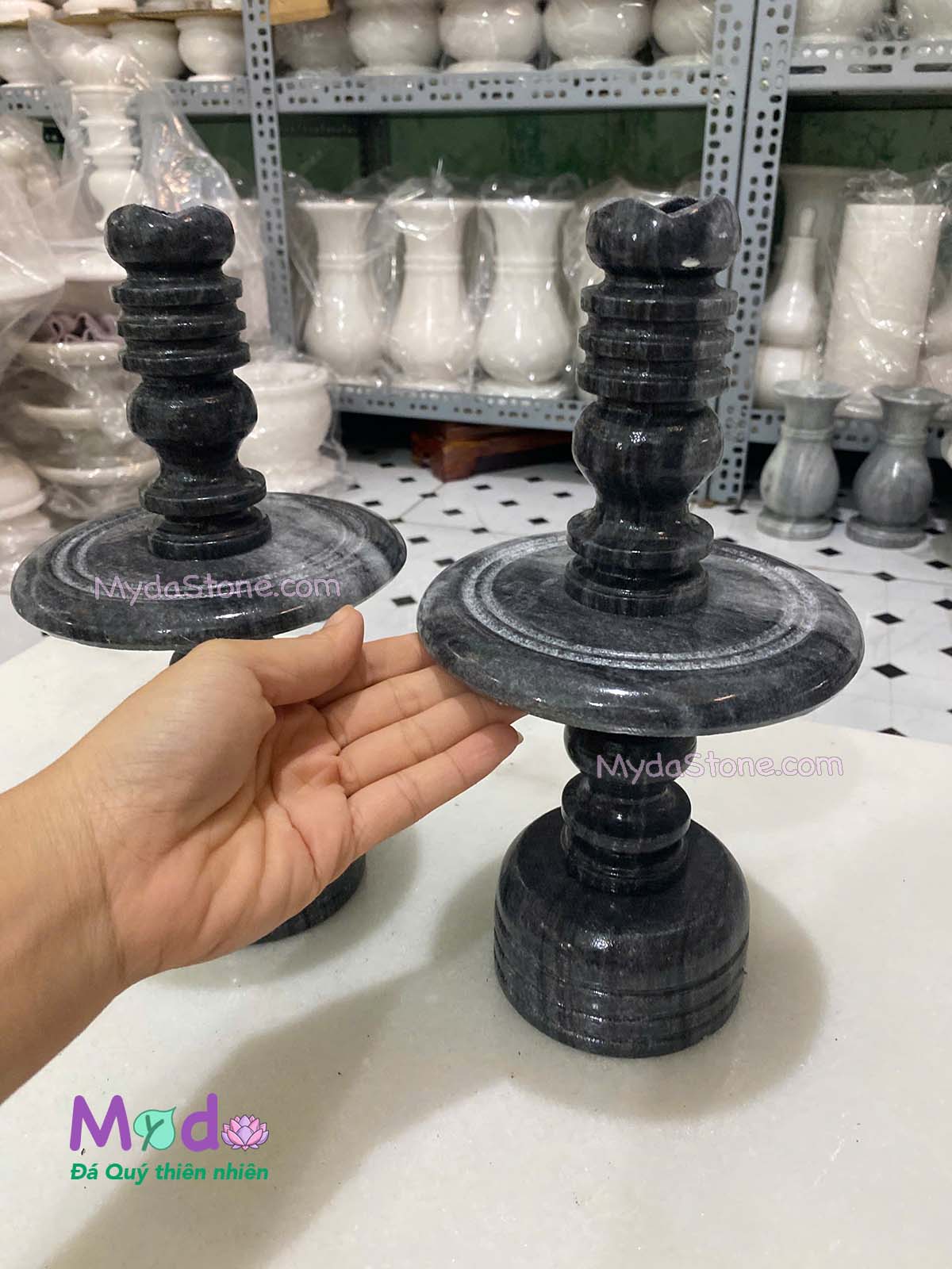 Chân Đèn đá Cẩm Thạch Đen