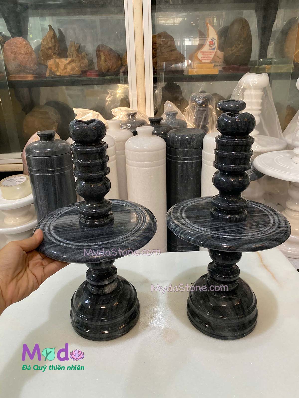 Chân Đèn đá Cẩm Thạch Đen