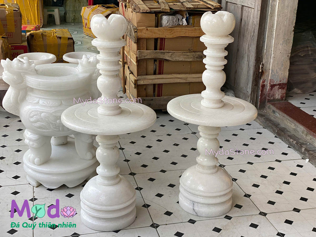 Chân Đèn đá Cẩm Thạch Trắng