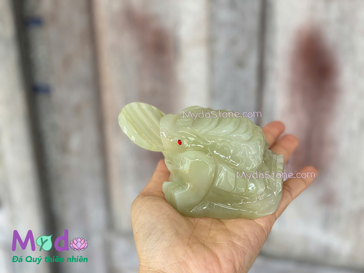 Tượng Cóc Thiềm Thừ đá Ngọc Xanh Pakistan