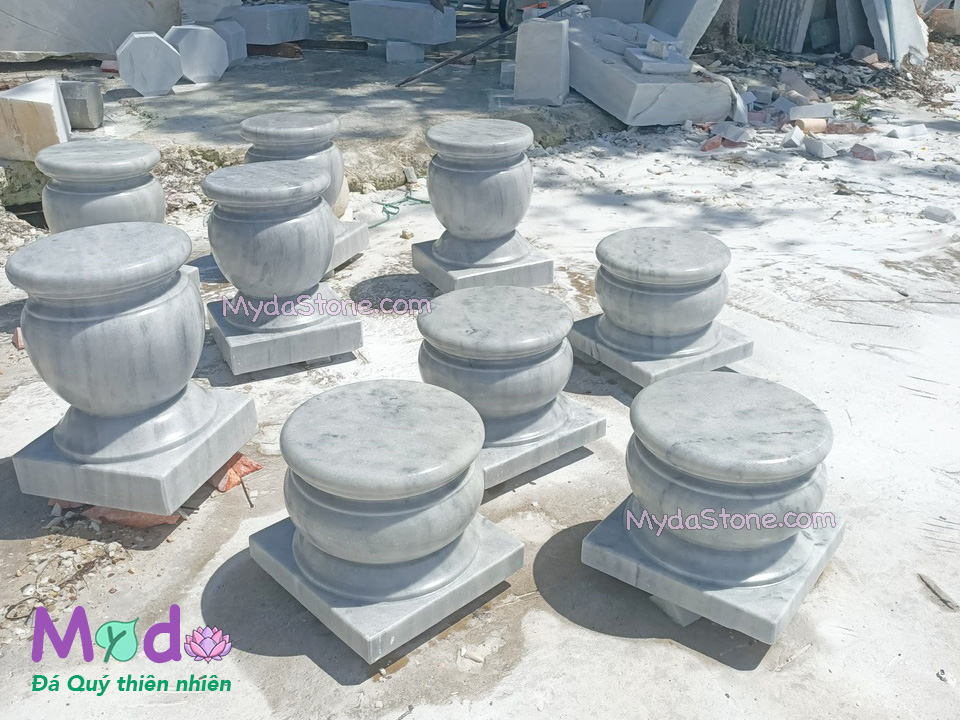 Đá Kê Chân Cột Nhà Gỗ đá Cẩm Thạch Trắng Xám