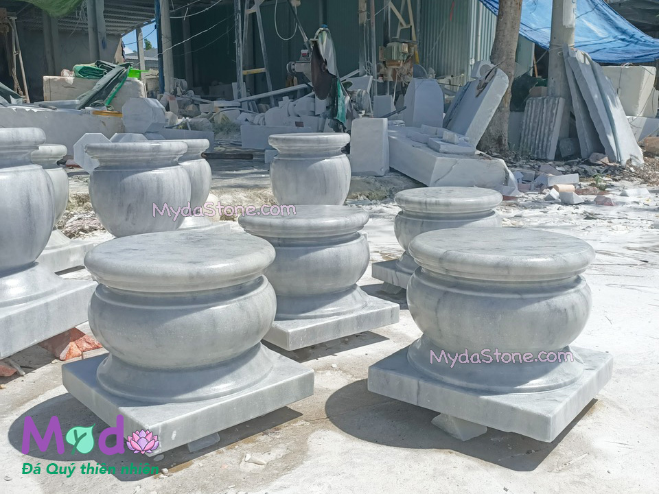 Đá Kê Chân Cột Nhà Gỗ đá Cẩm Thạch Trắng Xám