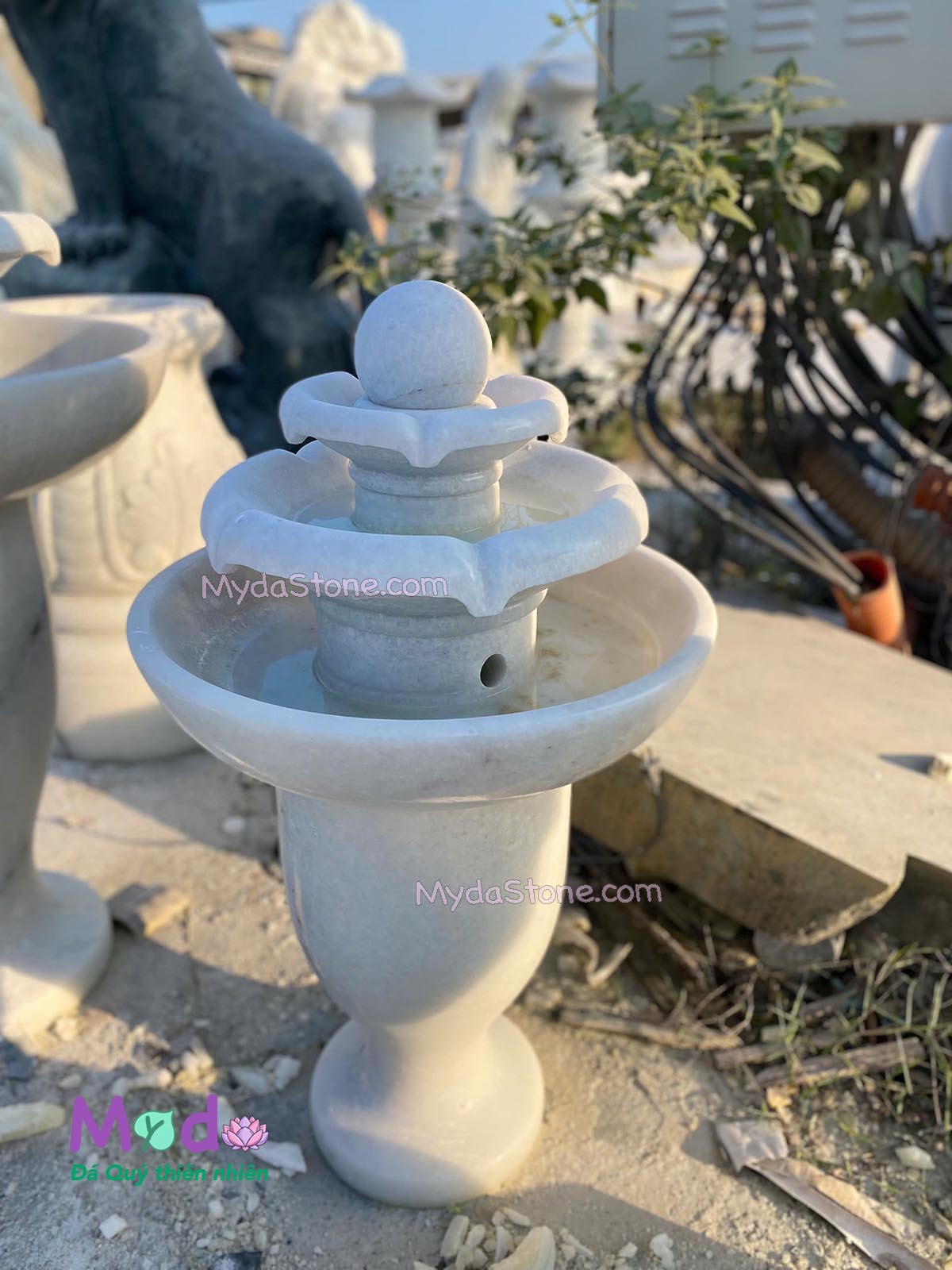 Đài Phun Nước đá Cẩm Thạch Trắng Xanh