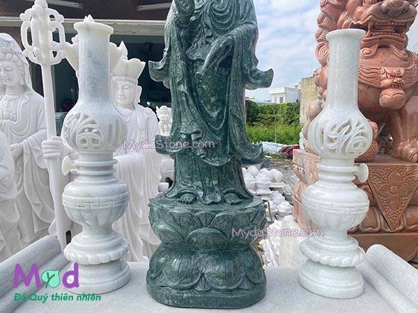 Đèn Đá hình Cây Đèn Dầu đá Cẩm Thạch Trắng Xanh