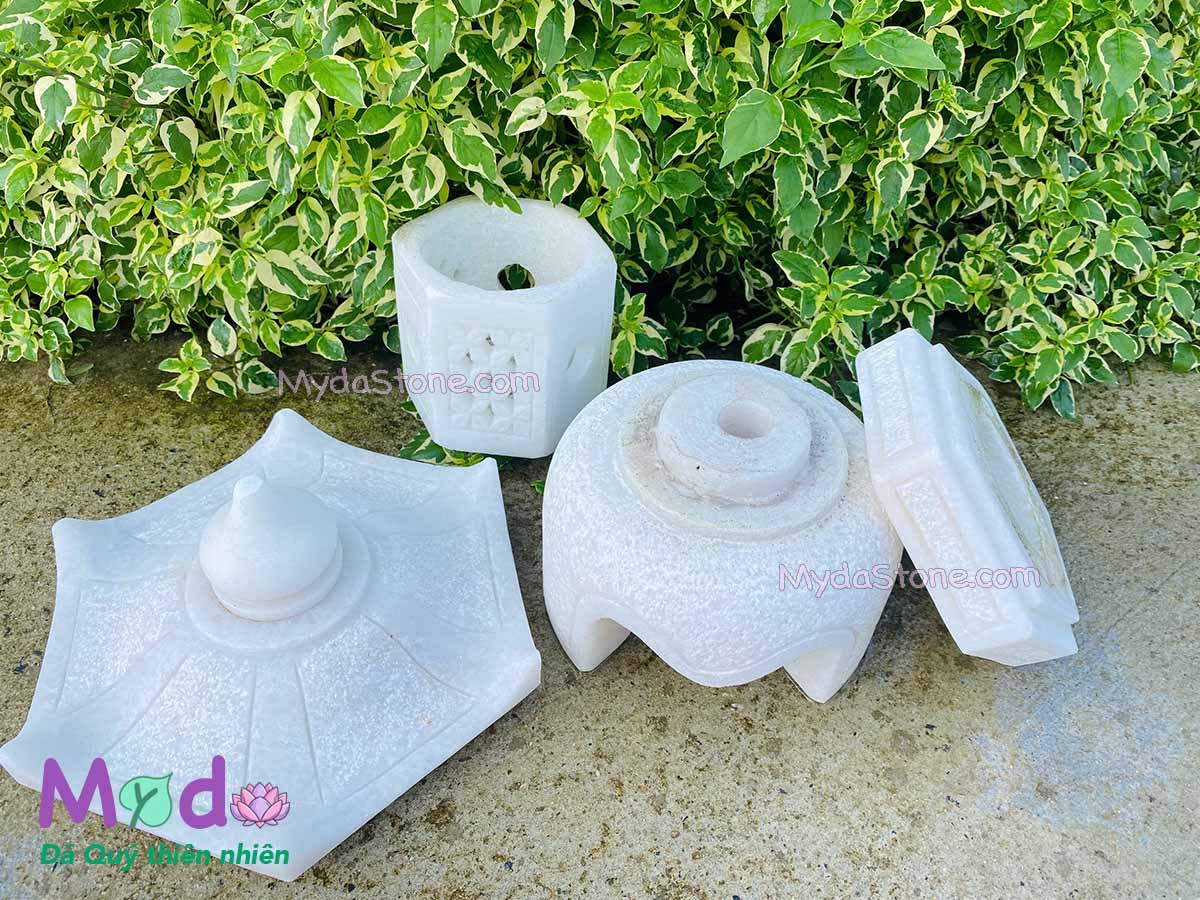 Đèn Đá Sân Vườn Cẩm Thạch Trắng