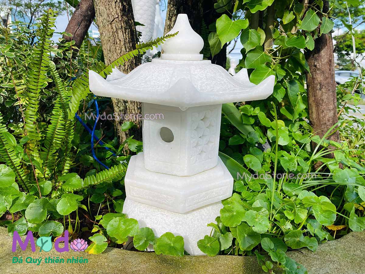 Đèn Đá Sân Vườn Cẩm Thạch Trắng