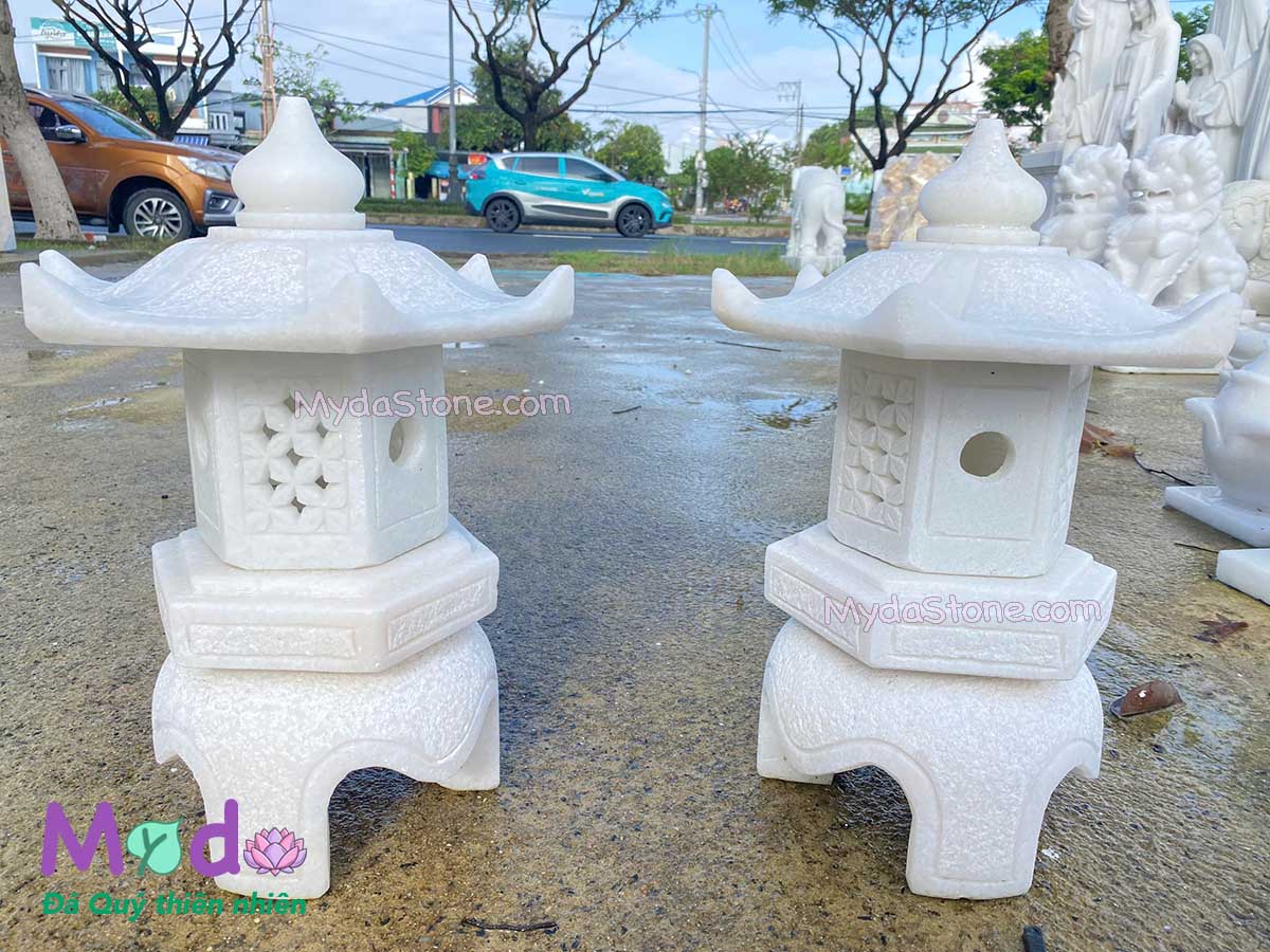 Đèn Đá Sân Vườn Cẩm Thạch Trắng