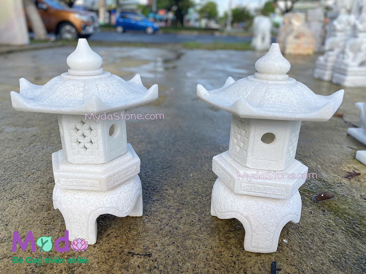 Đèn Đá Sân Vườn Cẩm Thạch Trắng