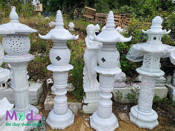 Đèn Đá Sân Vườn đá Cẩm Thạch Trắng Xanh