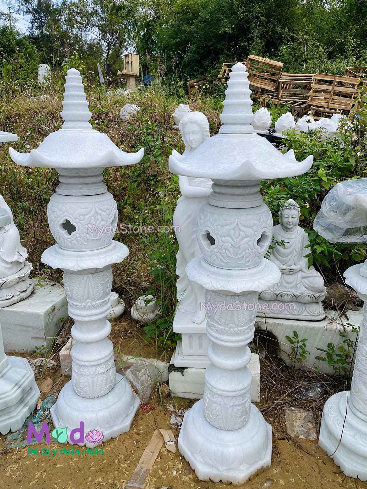 Đèn Đá Sân Vườn đá Cẩm Thạch Trắng Xanh