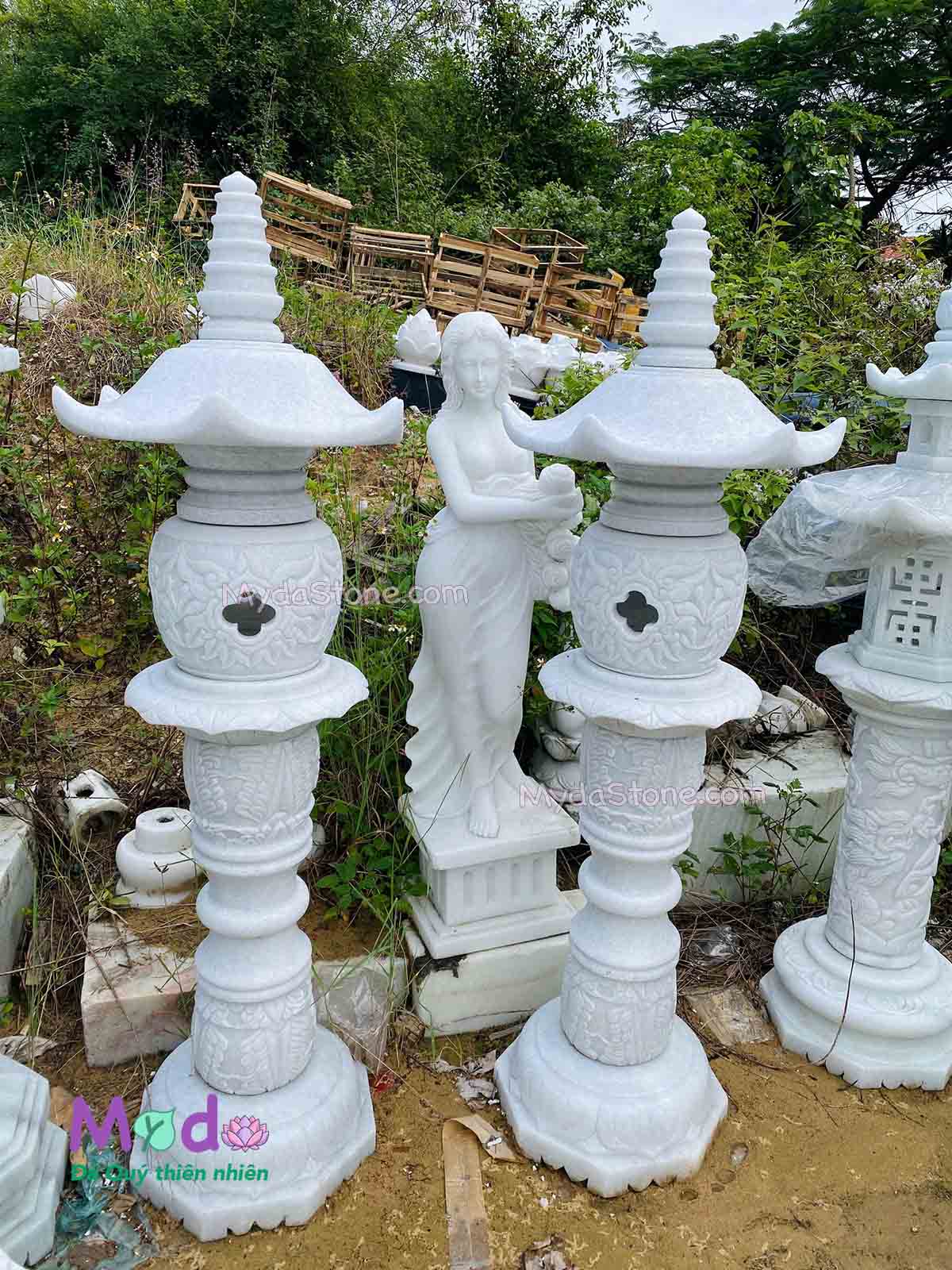 Đèn Đá Sân Vườn đá Cẩm Thạch Trắng Xanh