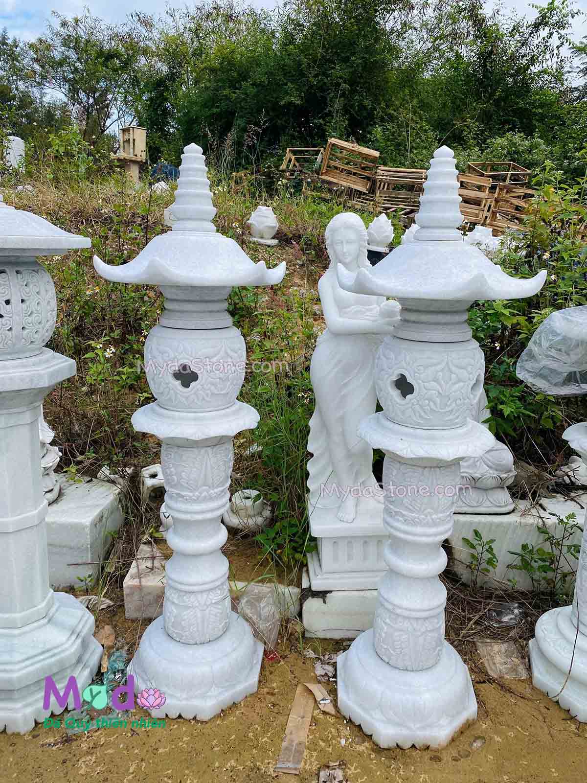 Đèn Đá Sân Vườn đá Cẩm Thạch Trắng Xanh