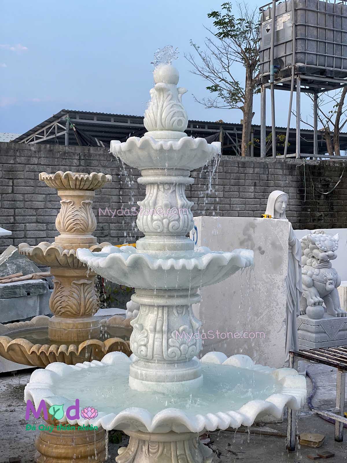 Đài Phun Nước đá Cẩm Thạch Trắng Xanh