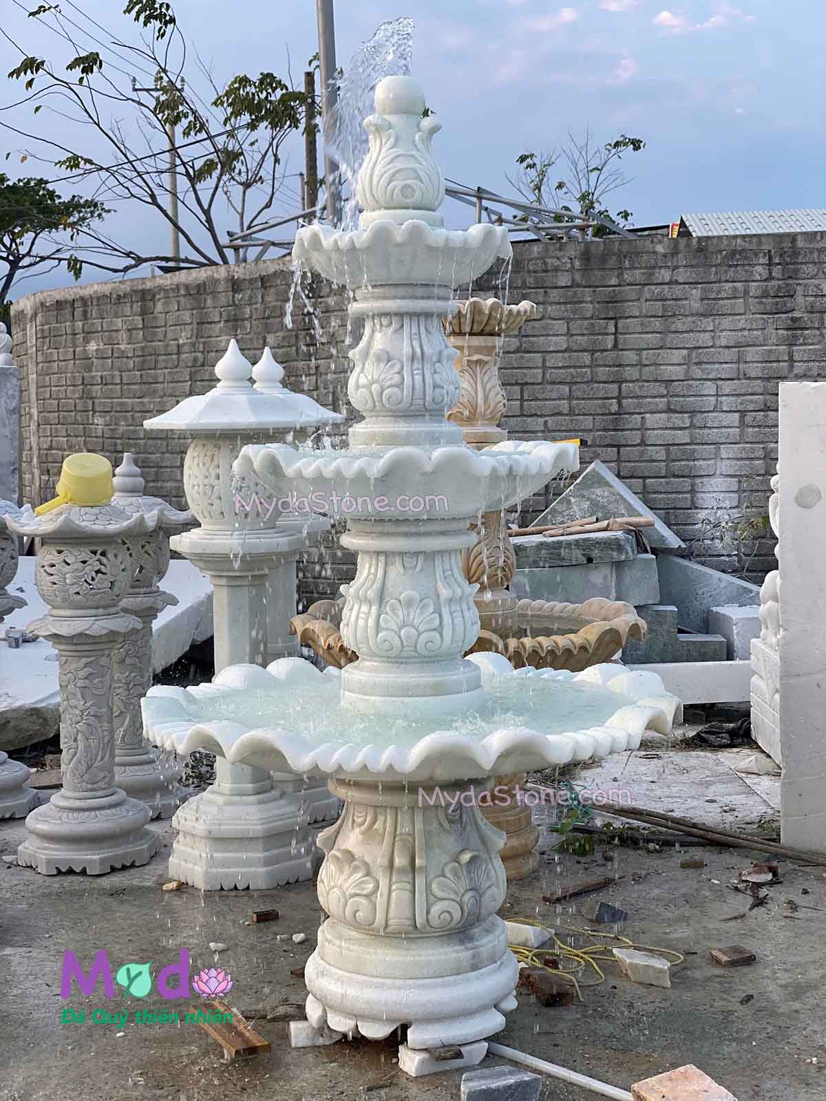 Đài Phun Nước đá Cẩm Thạch Trắng Xanh