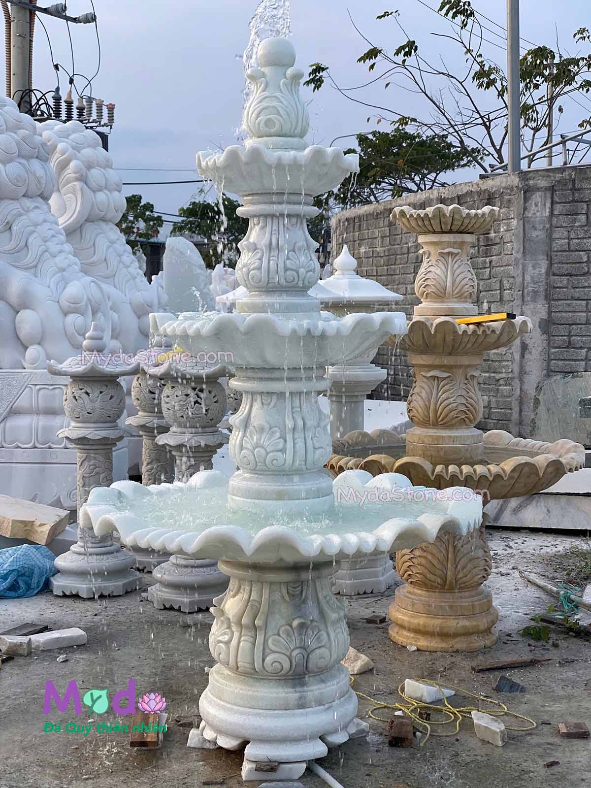 Đài Phun Nước đá Cẩm Thạch Trắng Xanh