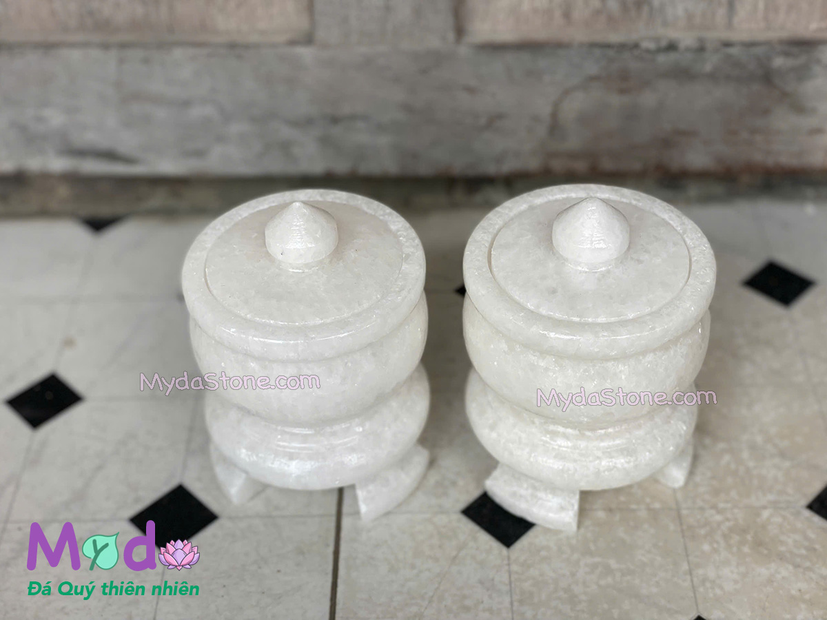 Hũ Gạo Muối đá Cẩm Thạch Trắng