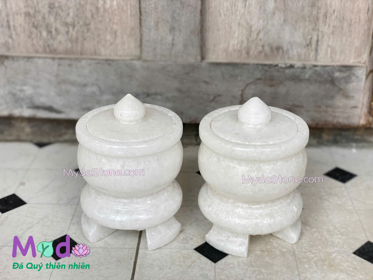 Hũ Gạo Muối đá Cẩm Thạch Trắng