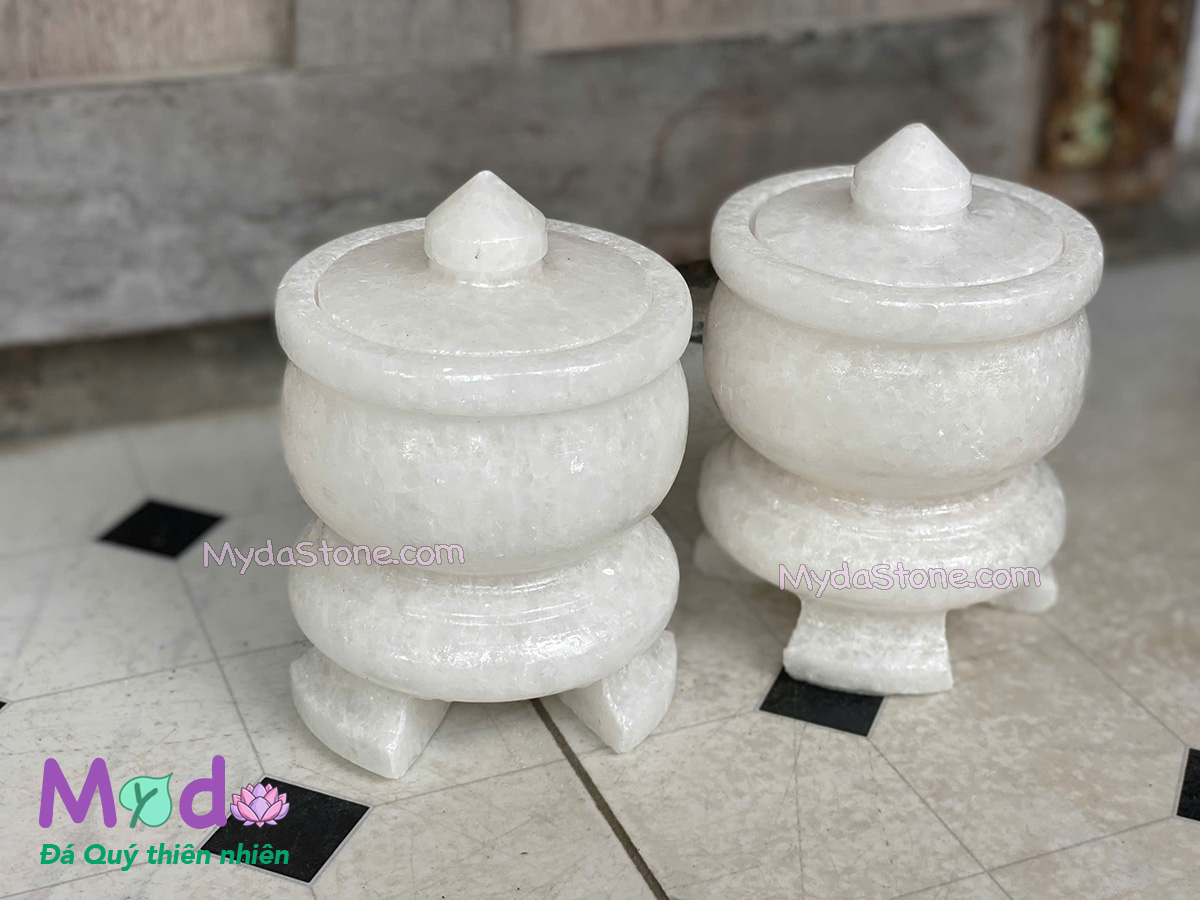 Hũ Gạo Muối đá Cẩm Thạch Trắng
