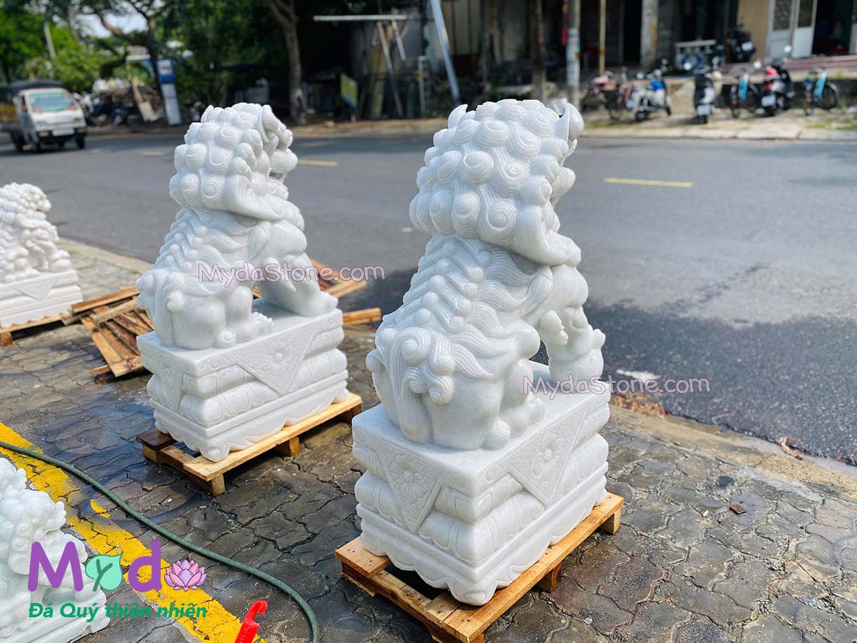 Tượng Kỳ Lân để Mộ đá Cẩm Thạch Trắng Xanh