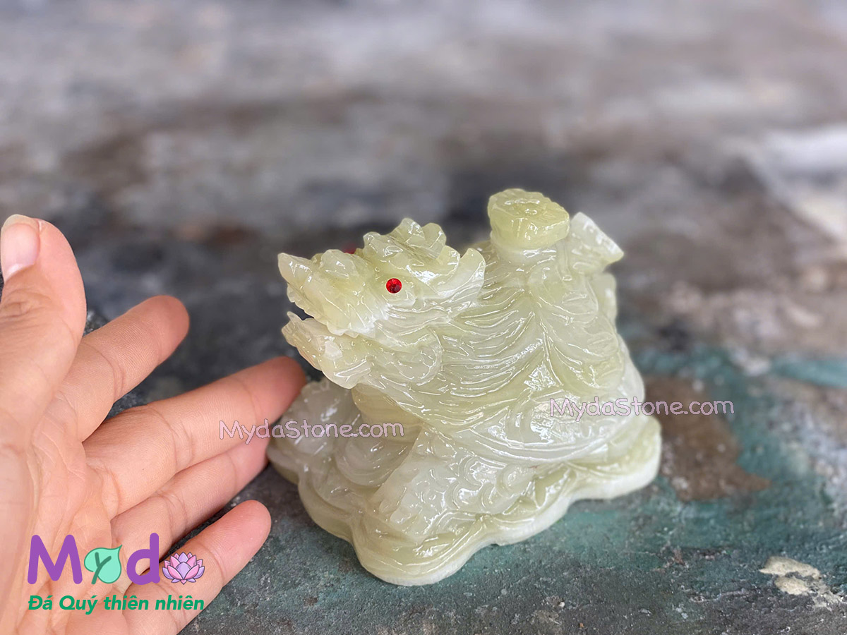 Tượng Long Quy hoá rồng đá Ngọc Xanh Pakistan