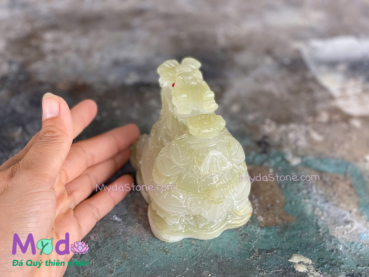 Tượng Long Quy hoá rồng đá Ngọc Xanh Pakistan