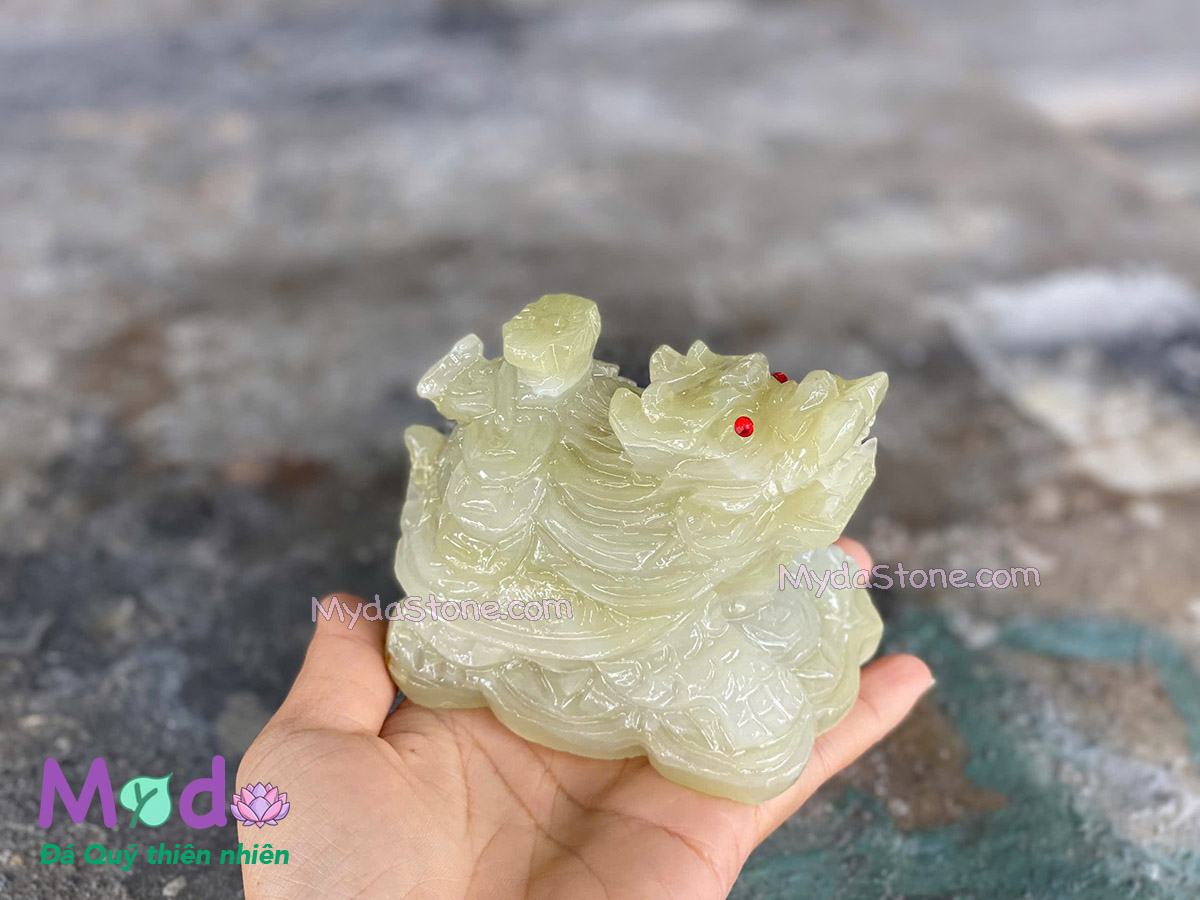 Tượng Long Quy hoá rồng đá Ngọc Xanh Pakistan