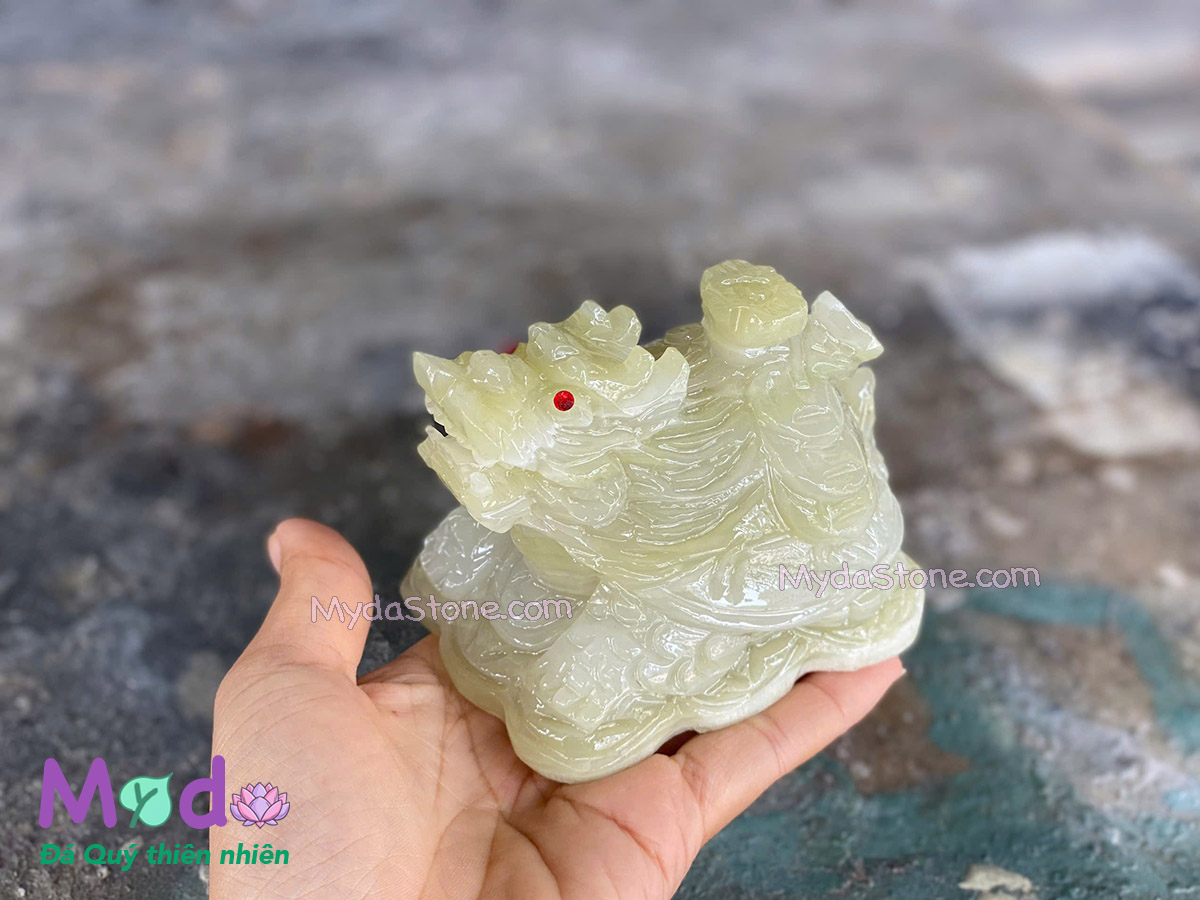 Tượng Long Quy hoá rồng đá Ngọc Xanh Pakistan