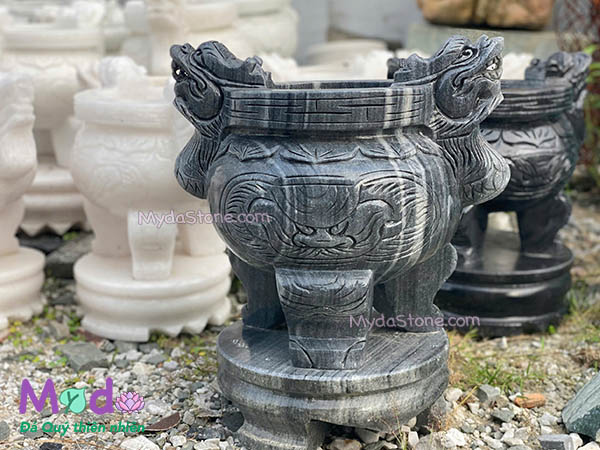 Lư Hương Chạm Rồng đá Cẩm Thạch Đen