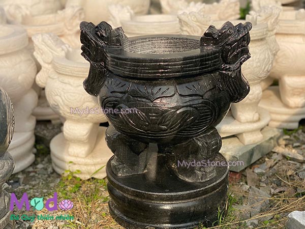 Lư Hương Chạm Rồng đá Cẩm Thạch Đen