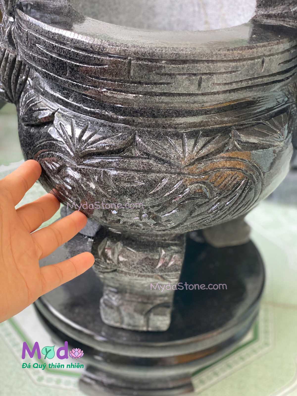 Lư Hương Chạm Rồng đá Cẩm Thạch Đen