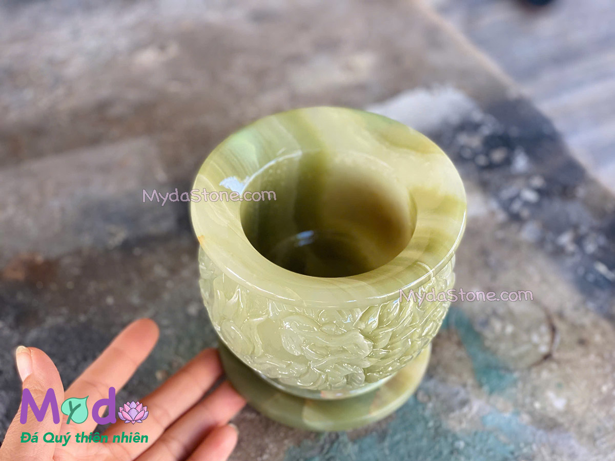 Lư Hương chạm rồng đá Ngọc Xanh Pakistan
